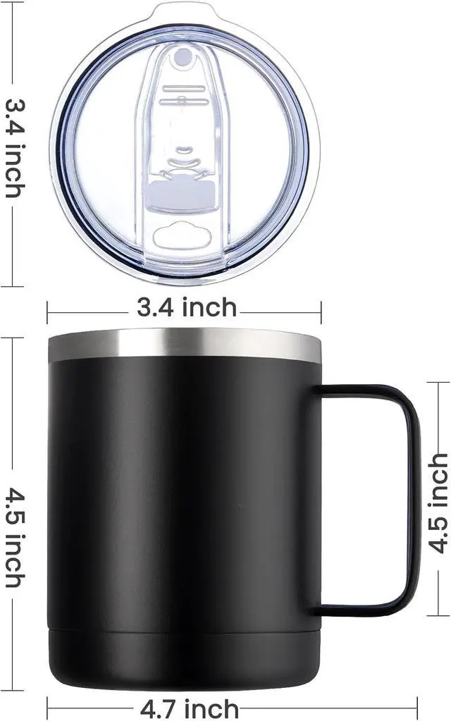 Alt view image 4 of 7 - MEWAY 12oz Coffee Mug With Handle and Sliding Lid,Stainless Steel Travel Tumbler Cup with Handle,Double Wall Vacuum Insulated Camping Cup for Hot & Cold Drinks Tea (Black,Set of 1