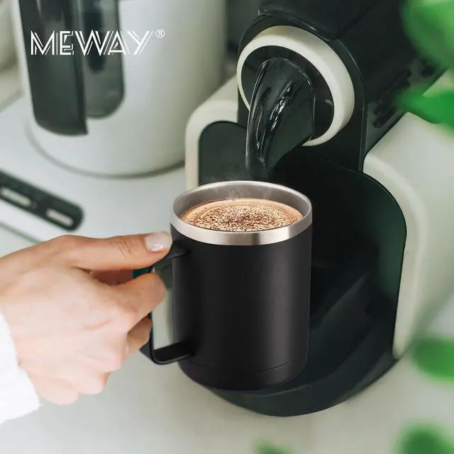Alt view image 6 of 7 - MEWAY 12oz Coffee Mug With Handle and Sliding Lid,Stainless Steel Travel Tumbler Cup with Handle,Double Wall Vacuum Insulated Camping Cup for Hot & Cold Drinks Tea (Black,Set of 1