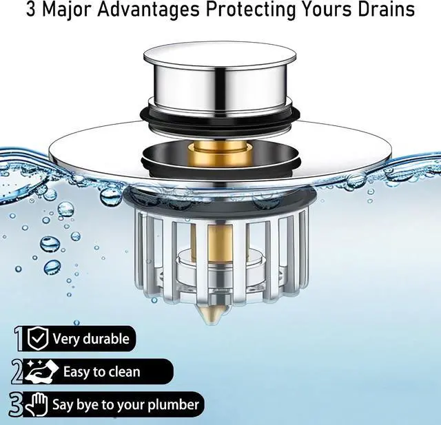 Alt view image 4 of 7 - Pop-Up Drain Plug with ScreenBathtub PlugsShower Drain Hair CatcherDrain Protectors for 1-1/2 to 1-3/4 inch Bathtub Drain Holes