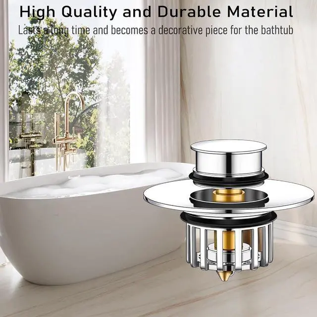 Alt view image 5 of 7 - Pop-Up Drain Plug with ScreenBathtub PlugsShower Drain Hair CatcherDrain Protectors for 1-1/2 to 1-3/4 inch Bathtub Drain Holes