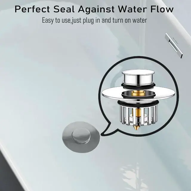Alt view image 6 of 7 - Pop-Up Drain Plug with ScreenBathtub PlugsShower Drain Hair CatcherDrain Protectors for 1-1/2 to 1-3/4 inch Bathtub Drain Holes