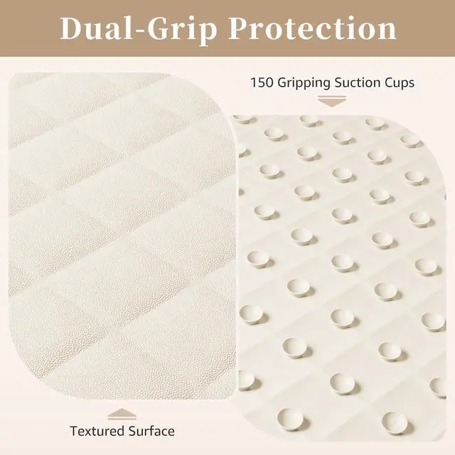 Alt view image 3 of 7 - Yolife Bathtub Shower Mat Non Slip, Natural Rubber Bath Tub Floor Liner Mats with Strong Suction Cups for Inside Shower Bathroom, Machine Washable, Soft on Feet, 27.5 x 17 Inch, Beige