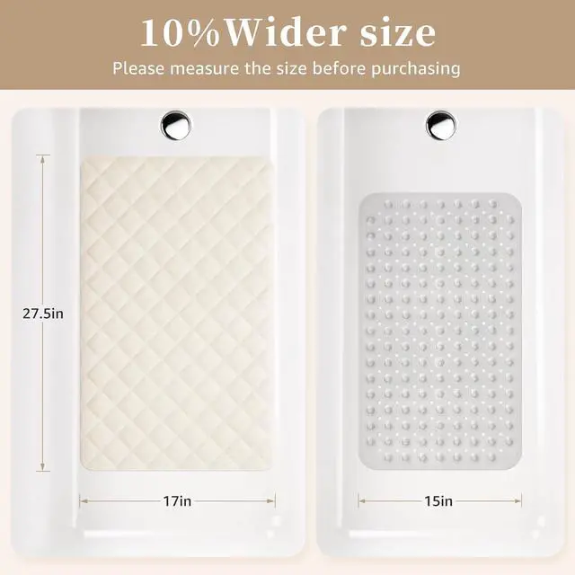 Alt view image 4 of 7 - Yolife Bathtub Shower Mat Non Slip, Natural Rubber Bath Tub Floor Liner Mats with Strong Suction Cups for Inside Shower Bathroom, Machine Washable, Soft on Feet, 27.5 x 17 Inch, Beige