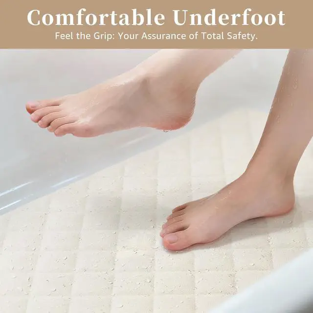 Alt view image 6 of 7 - Yolife Bathtub Shower Mat Non Slip, Natural Rubber Bath Tub Floor Liner Mats with Strong Suction Cups for Inside Shower Bathroom, Machine Washable, Soft on Feet, 27.5 x 17 Inch, Beige