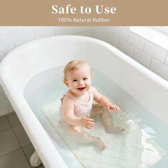 Alt view image 7 of 7 - Yolife Bathtub Shower Mat Non Slip, Natural Rubber Bath Tub Floor Liner Mats with Strong Suction Cups for Inside Shower Bathroom, Machine Washable, Soft on Feet, 27.5 x 17 Inch, Beige