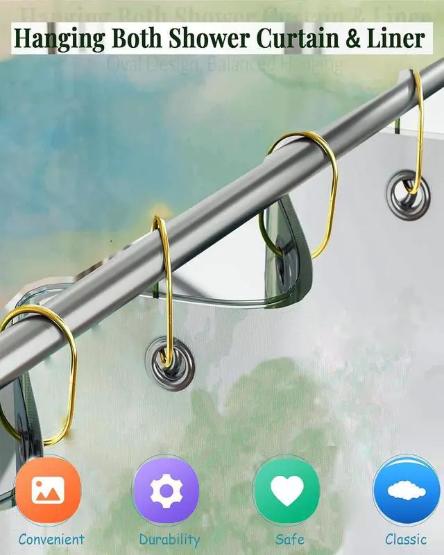 Alt view image 6 of 7 - 12 Pack Gold Shower Curtain Hooks,Gold Shower Curtain Rings,Brushed Nickel Shower Curtain Hooks Rust Proof, Metal Rust Proof Anti-Drop Smooth Shower Hooks for Shower Curtain (gold-12pack)