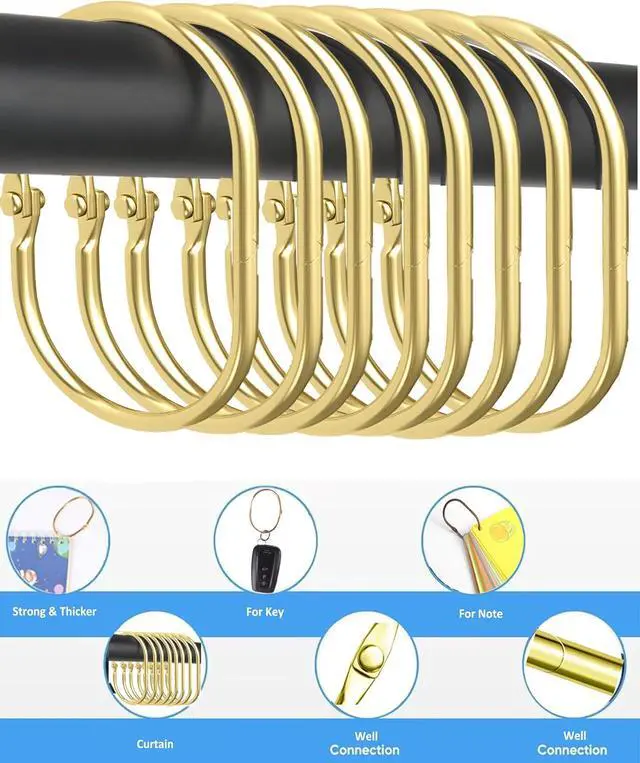 Alt view image 5 of 7 - 12 Pack Gold Shower Curtain Hooks,Gold Shower Curtain Rings,Brushed Nickel Shower Curtain Hooks Rust Proof, Metal Rust Proof Anti-Drop Smooth Shower Hooks for Shower Curtain (gold-12pack)