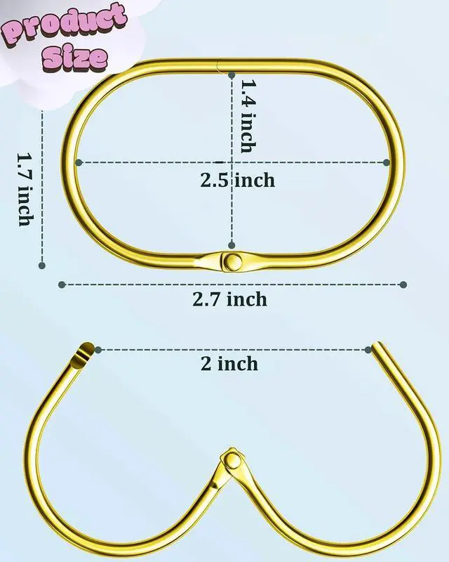 Alt view image 4 of 7 - 12 Pack Gold Shower Curtain Hooks,Gold Shower Curtain Rings,Brushed Nickel Shower Curtain Hooks Rust Proof, Metal Rust Proof Anti-Drop Smooth Shower Hooks for Shower Curtain (gold-12pack)