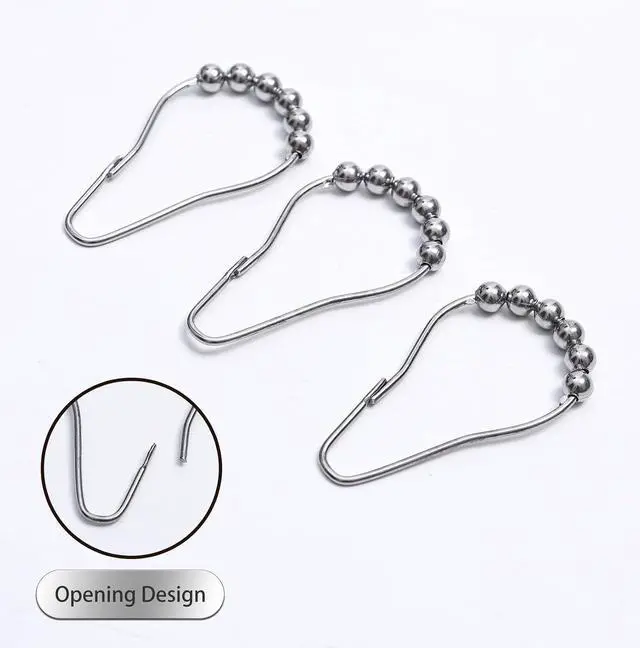Alt view image 2 of 6 - Shower Curtain Rings Hooks, Rust Proof Stainless Steel Hooks for Bathroom Shower Rods, Polished Nickel, 12 Pcs