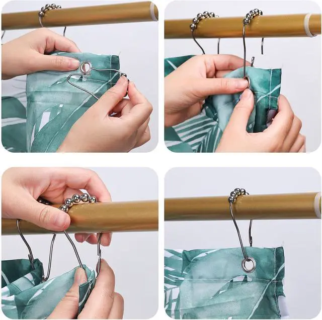 Alt view image 4 of 6 - Shower Curtain Rings Hooks, Rust Proof Stainless Steel Hooks for Bathroom Shower Rods, Polished Nickel, 12 Pcs