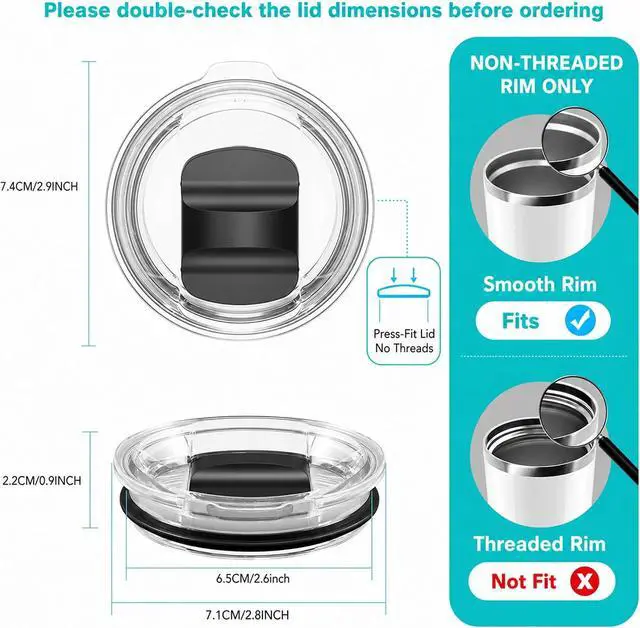 Alt view image 2 of 6 - 10 oz Wine Tumbler Lid Replacement, 2 Pack Magnetic Slider Cup Lids Compatible with YETI 6 oz Espresso Mug, 8 oz Stackable Cup, 10oz Tumbler and 10 oz Wine Tumbler, BPA Free Splash Resistant Covers
