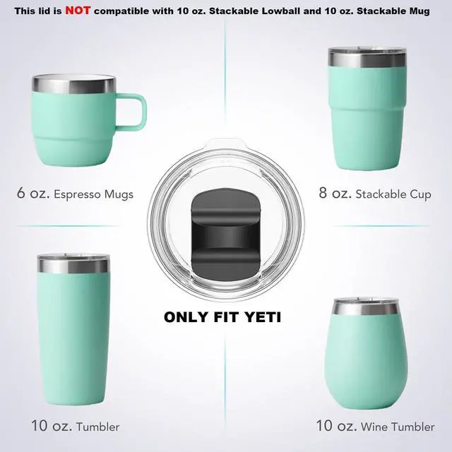 Alt view image 3 of 6 - 10 oz Wine Tumbler Lid Replacement, 2 Pack Magnetic Slider Cup Lids Compatible with YETI 6 oz Espresso Mug, 8 oz Stackable Cup, 10oz Tumbler and 10 oz Wine Tumbler, BPA Free Splash Resistant Covers