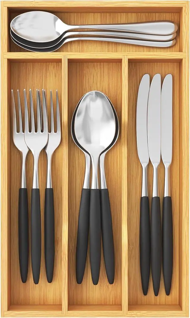 Main image of Lifewit Bamboo Silverware Tray for Drawer, 6.7 x 12 | Utensil Organizer for Kitchen, Flatware and Cutlery Holder, Storage for Spoons Forks Knives, Natural