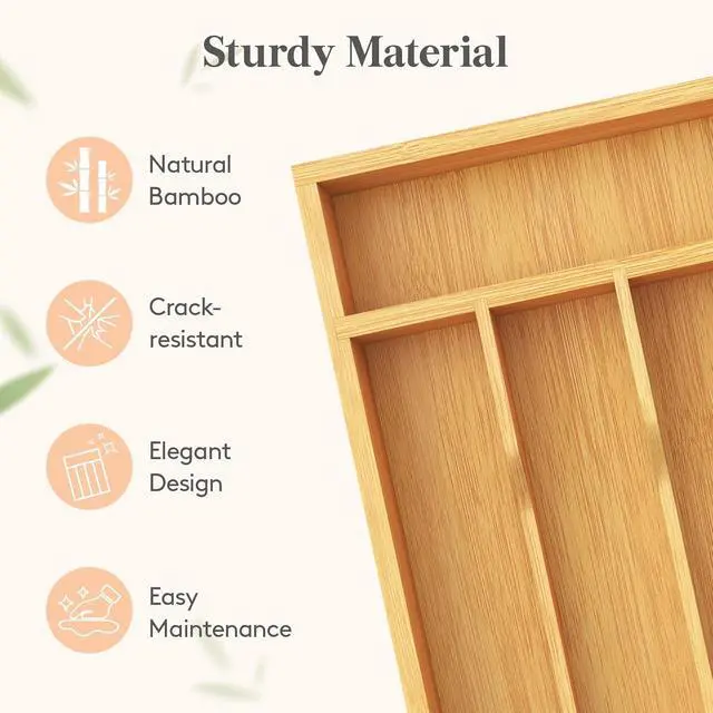 Alt view image 4 of 7 - Lifewit Bamboo Silverware Tray for Drawer, 6.7 x 12 | Utensil Organizer for Kitchen, Flatware and Cutlery Holder, Storage for Spoons Forks Knives, Natural