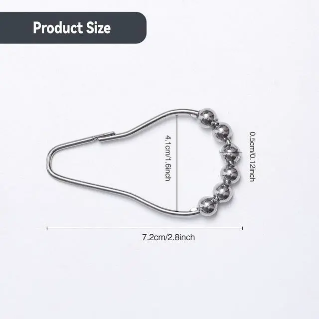 Alt view image 6 of 6 - Shower Curtain Rings Hooks, Rust Proof Stainless Steel Hooks for Bathroom Shower Rods, Polished Nickel, 12 Pcs