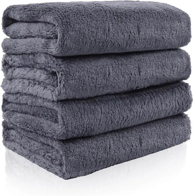 Main image of 4 Pack Hand Towels, Microfiber Coral | Highly Absorbent Towels for Bathroom, Gym, Shower, Hotel, and Spa, Quick Drying, 16 x 28 inches (Gray)