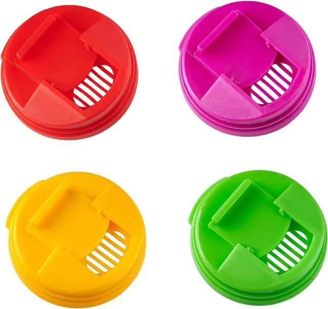 Main image of Soda Can Lid Covers, Reusable 2.4in Lids, 4-Pack | Round plastic covers fit standard soda, beer, juice and beverage cans for storage and drink protection.
