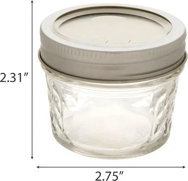 Alt view image 4 of 7 - Bexter 4 oz Quilted Crystal Jelly Jars with Lids and Bands Pack of 2 Clear Glass Mason-Style Canning Jars