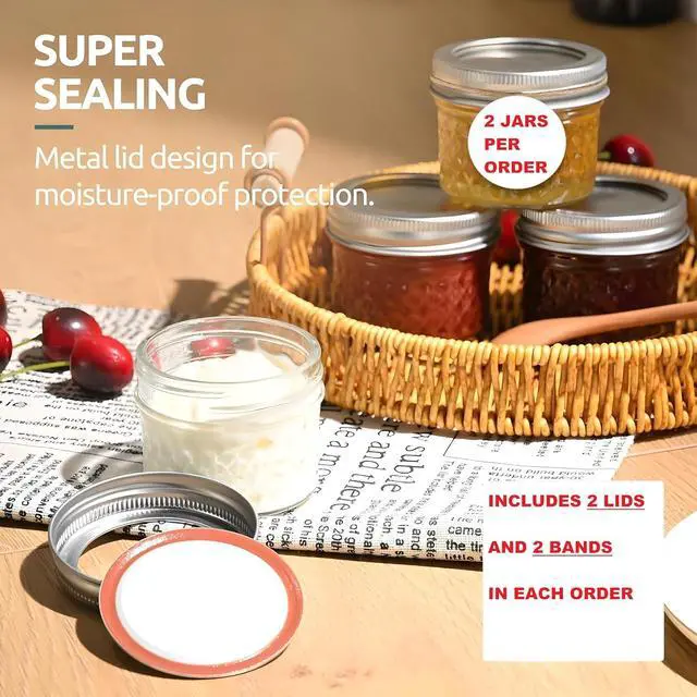 Alt view image 3 of 7 - Bexter 4 oz Quilted Crystal Jelly Jars with Lids and Bands Pack of 2 Clear Glass Mason-Style Canning Jars