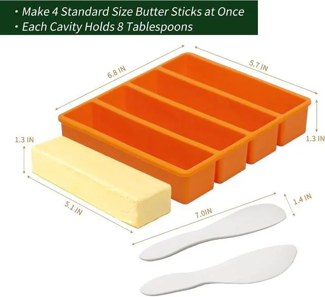 Alt view image 2 of 7 - Silicone Butter Molds with Lid, Non-Stick Homemade Butter Mold, Includes 2 Spatulas, Freshness Locked, Easy Release, Versatile Shaping for Baking and Freezing, Orange