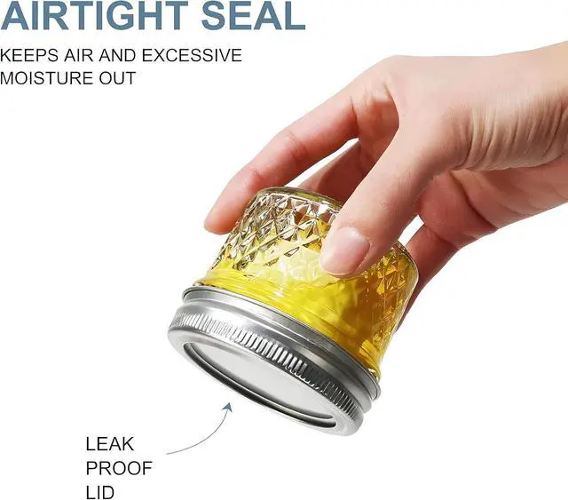 Alt view image 7 of 7 - Bexter 4 oz Quilted Crystal Jelly Jars with Lids and Bands Pack of 2 Clear Glass Mason-Style Canning Jars