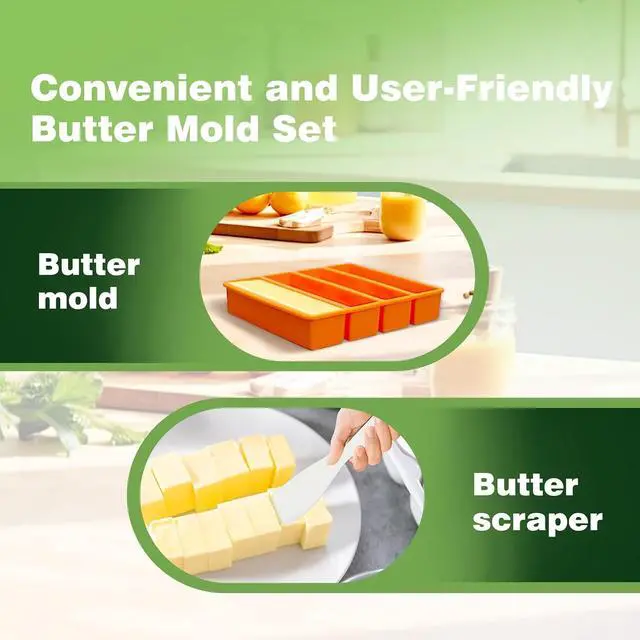 Alt view image 5 of 7 - Silicone Butter Molds with Lid, Non-Stick Homemade Butter Mold, Includes 2 Spatulas, Freshness Locked, Easy Release, Versatile Shaping for Baking and Freezing, Orange