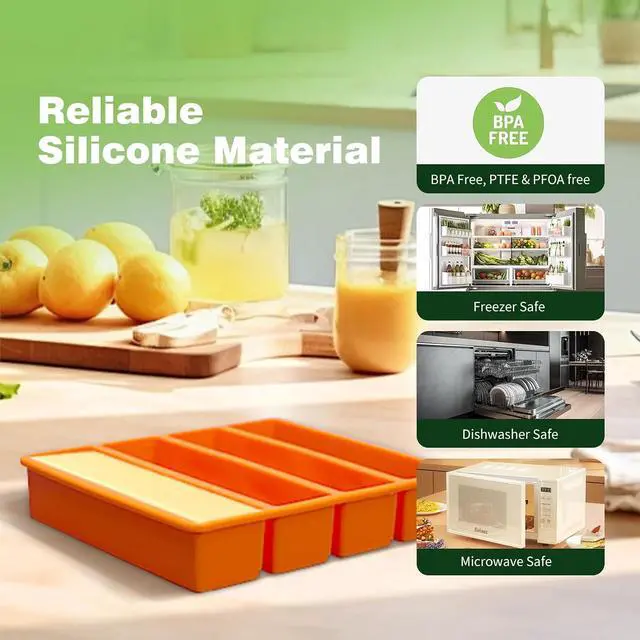 Alt view image 7 of 7 - Silicone Butter Molds with Lid, Non-Stick Homemade Butter Mold, Includes 2 Spatulas, Freshness Locked, Easy Release, Versatile Shaping for Baking and Freezing, Orange