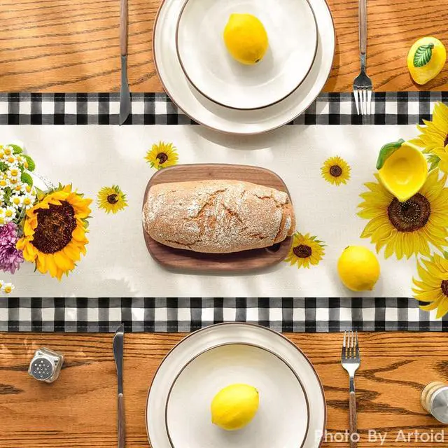 Alt view image 3 of 7 - Artoid Mode Buffalo Plaid Sunflower Vase Sunshine Summer Table Runner, Spring Kitchen Dining Table Decoration for Home Party Decor 13x72 Inch