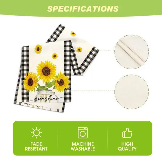 Alt view image 5 of 7 - Artoid Mode Buffalo Plaid Sunflower Vase Sunshine Summer Table Runner, Spring Kitchen Dining Table Decoration for Home Party Decor 13x72 Inch