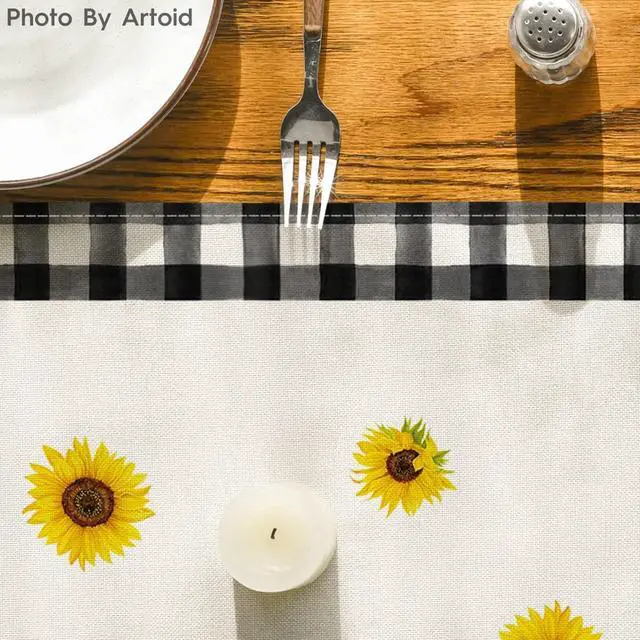 Alt view image 7 of 7 - Artoid Mode Buffalo Plaid Sunflower Vase Sunshine Summer Table Runner, Spring Kitchen Dining Table Decoration for Home Party Decor 13x72 Inch
