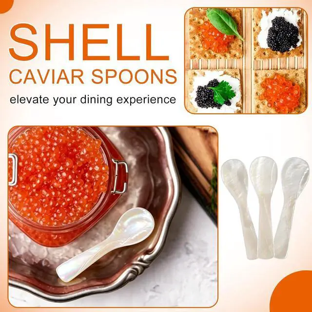 Alt view image 4 of 7 - Ninsula 3PCS Caviar Serving Spoons Set, 3.62 inch Mother of Pearl Caviar Spoon, Hand-Carved Natural Shell Small Spoons for Caviar, Ice Cream, Sauces, Salt