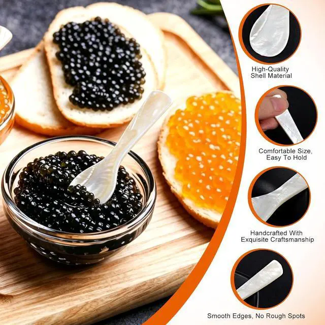 Alt view image 3 of 7 - Ninsula 3PCS Caviar Serving Spoons Set, 3.62 inch Mother of Pearl Caviar Spoon, Hand-Carved Natural Shell Small Spoons for Caviar, Ice Cream, Sauces, Salt