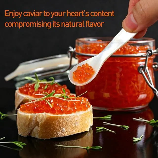 Alt view image 6 of 7 - Ninsula 3PCS Caviar Serving Spoons Set, 3.62 inch Mother of Pearl Caviar Spoon, Hand-Carved Natural Shell Small Spoons for Caviar, Ice Cream, Sauces, Salt
