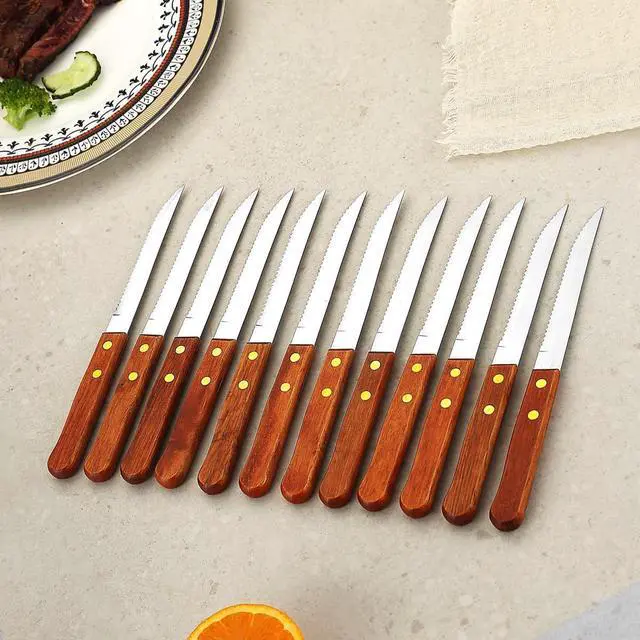 Alt view image 3 of 7 - Kyraton Steak Knives Set of 12, Wood Handle Stainless Steel Steak Knife Set, Serrated Steak Knives, Gifts for Home, Restaurant, Parties, Wedding, Camping