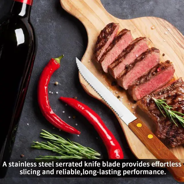 Alt view image 4 of 7 - Kyraton Steak Knives Set of 12, Wood Handle Stainless Steel Steak Knife Set, Serrated Steak Knives, Gifts for Home, Restaurant, Parties, Wedding, Camping