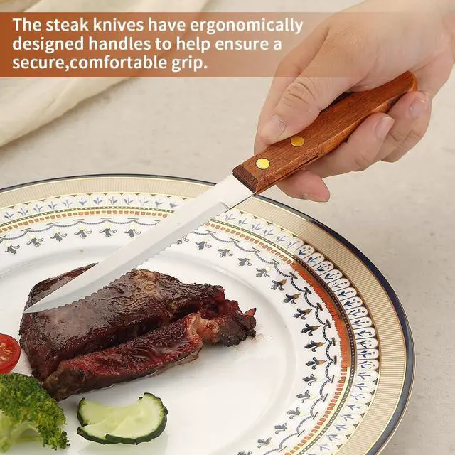 Alt view image 5 of 7 - Kyraton Steak Knives Set of 12, Wood Handle Stainless Steel Steak Knife Set, Serrated Steak Knives, Gifts for Home, Restaurant, Parties, Wedding, Camping
