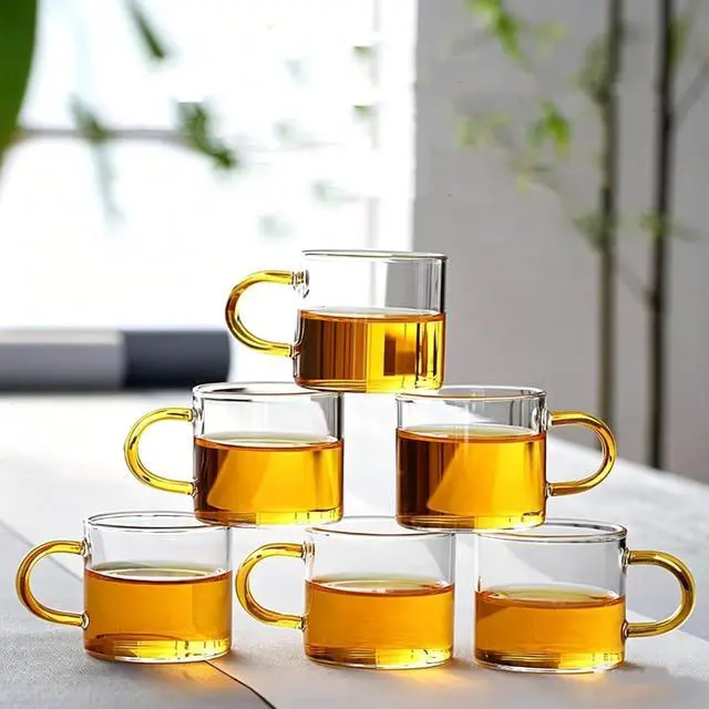 Main image of Luxury Clear Glass Tea Cups with Golden Handle, 6 Pack Small Espresso Cups Premium Borosilicate Glass Teacup for Tea, Coffee, Latte (6pcs Tea Cups)