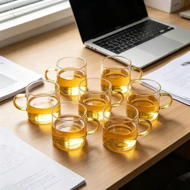 Alt view image 5 of 7 - Luxury Clear Glass Tea Cups with Golden Handle, 6 Pack Small Espresso Cups Premium Borosilicate Glass Teacup for Tea, Coffee, Latte (6pcs Tea Cups)