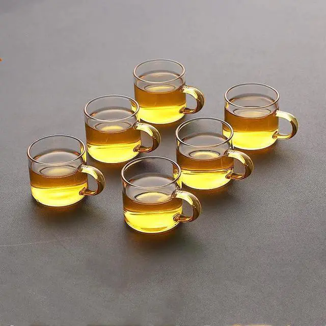 Alt view image 7 of 7 - Luxury Clear Glass Tea Cups with Golden Handle, 6 Pack Small Espresso Cups Premium Borosilicate Glass Teacup for Tea, Coffee, Latte (6pcs Tea Cups)