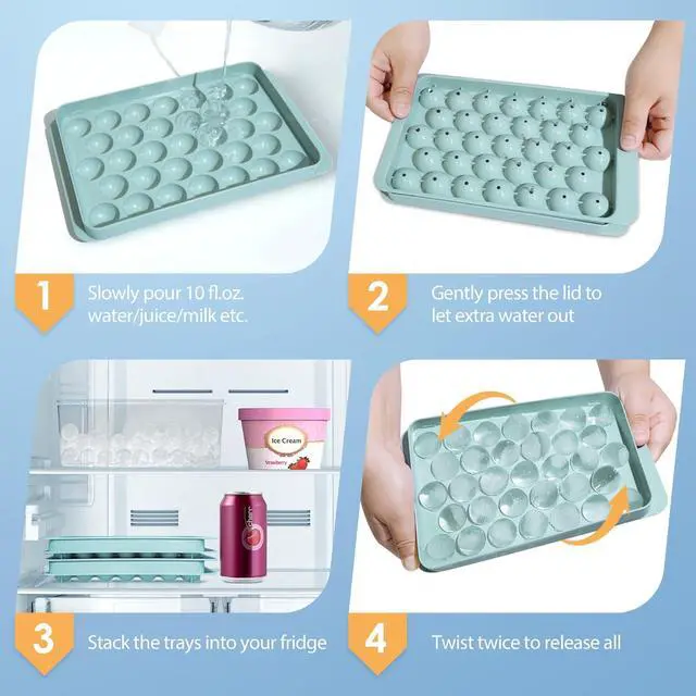 Alt view image 3 of 6 - WIBIMEN Ice Cube Tray with Lid, 1" Round Ice Tray for Freezer (1 Tray Only) | 1 Tray Makes 1" Round Ice Balls for Iced Coffee & Juice, Easy Twist Release, Space-Saving for Home Use