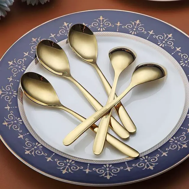 Alt view image 3 of 7 - Gold Teaspoons, 6 Piece Silverware, Stainless Steel Small Spoons for Home, Kitchen or Restaurant, Dishwasher Safe (6.6 Inches)