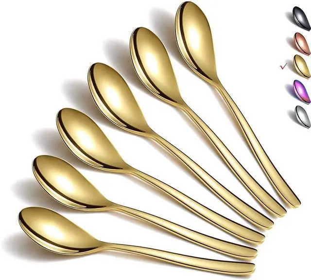 Main image of Gold Teaspoons, 6 Piece Silverware, Stainless Steel Small Spoons for Home, Kitchen or Restaurant, Dishwasher Safe (6.6 Inches)