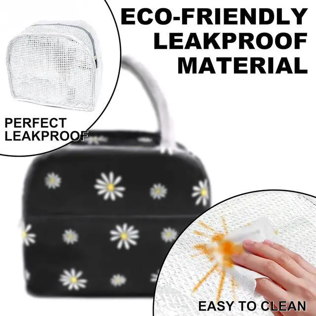 Alt view image 2 of 7 - Sonuimy Insulated Lunch Bag Women, Reusable Cute Tote Lunch Box Black/White | for Adult & Men, Black with White Daisy, Leakproof Cooler Cute Lunch Box for Work, Picnic, Travel, School, Office, Adult