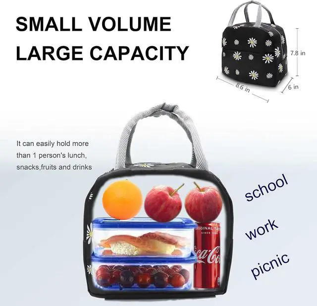 Alt view image 5 of 7 - Sonuimy Insulated Lunch Bag Women, Reusable Cute Tote Lunch Box Black/White | for Adult & Men, Black with White Daisy, Leakproof Cooler Cute Lunch Box for Work, Picnic, Travel, School, Office, Adult