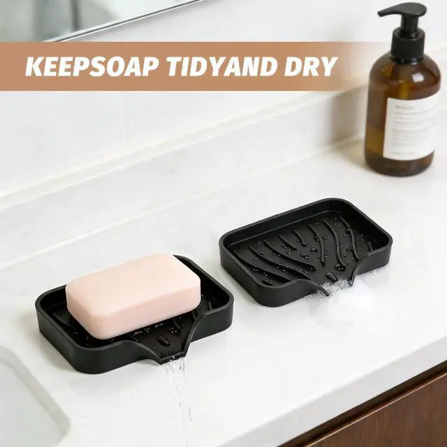 Alt view image 6 of 7 - 2-Pack Self-Draining Silicone Soap Dish - Anti-Slip Bar Soap Holder for Shower, Bathroom & Kitchen