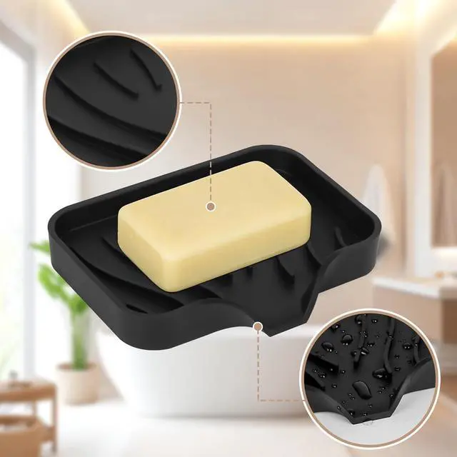 Alt view image 7 of 7 - 2-Pack Self-Draining Silicone Soap Dish - Anti-Slip Bar Soap Holder for Shower, Bathroom & Kitchen