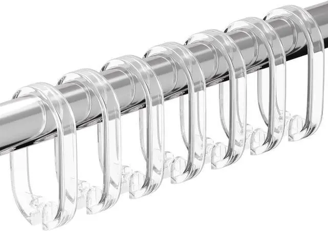 Main image of Resze 24 PCS Clear Shower Curtain Hooks with Fixed Locking Clips | Oval Anti-Slip Bath Rings,Durable Plastic Resin,Invisible Design,Rust Resistant Decorative Hooks for Bathroom,Kitchen,Bedroom