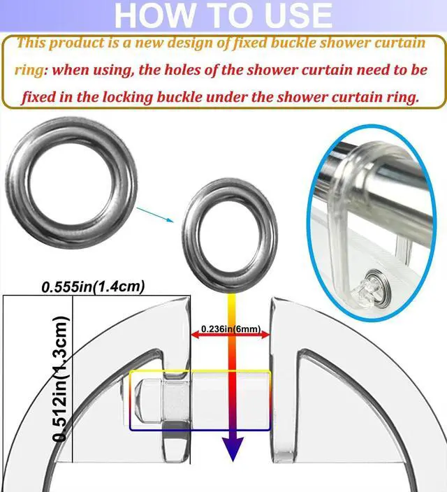Alt view image 2 of 7 - Resze 24 PCS Clear Shower Curtain Hooks with Fixed Locking Clips | Oval Anti-Slip Bath Rings,Durable Plastic Resin,Invisible Design,Rust Resistant Decorative Hooks for Bathroom,Kitchen,Bedroom