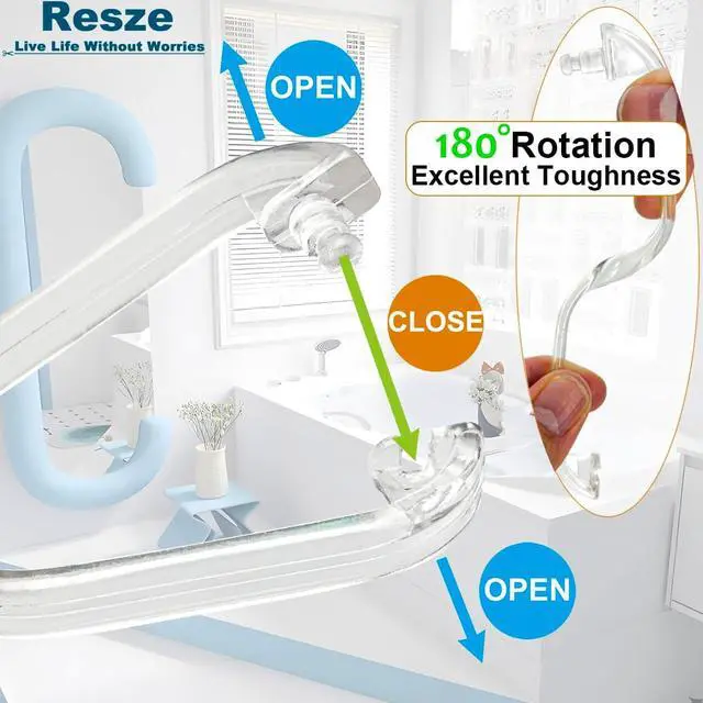 Alt view image 4 of 7 - Resze 24 PCS Clear Shower Curtain Hooks with Fixed Locking Clips | Oval Anti-Slip Bath Rings,Durable Plastic Resin,Invisible Design,Rust Resistant Decorative Hooks for Bathroom,Kitchen,Bedroom