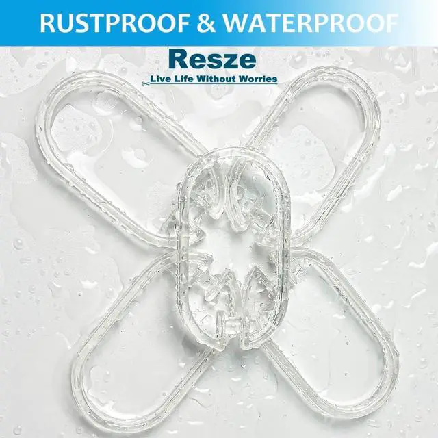 Alt view image 6 of 7 - Resze 24 PCS Clear Shower Curtain Hooks with Fixed Locking Clips | Oval Anti-Slip Bath Rings,Durable Plastic Resin,Invisible Design,Rust Resistant Decorative Hooks for Bathroom,Kitchen,Bedroom